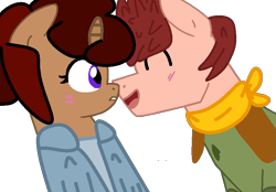 Size: 821x570 | Tagged: safe, artist:jadeharmony, artist:tech-kitten, earth pony, pony, unicorn, spoiler:camp camp, bandana, base used, blushing, camp camp, clothes, david (camp camp), duo, duo male and female, female, gwen (camp camp), gwenvid, horn, jacket, lip bite, male, mare, non-mlp shipping, open mouth, ponified, rooster teeth, shipping, shirt, simple background, spoilers for another series, stallion, straight, transparent background, vest, welcome back campers!