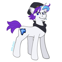 Size: 640x640 | Tagged: safe, artist:kajoodles, rarity, pony, unicorn, g4, alternate cutie mark, alternate universe, ear piercing, personality swap, piercing, short tail, simple background, solo, tail, white background