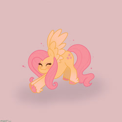 Size: 2480x2480 | Tagged: safe, artist:starburstuwu, fluttershy, pegasus, pony, g4, blushing, cobra stretch, cute, eyes closed, feathered fetlocks, female, floating heart, gray background, heart, high res, iwtcird, mare, meme, shyabetes, simple background, solo, spread wings, stretching, unshorn fetlocks, wings
