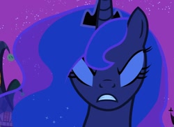 Size: 1485x1080 | Tagged: safe, screencap, princess luna, alicorn, pony, g4, luna eclipsed, season 2, angry, cropped, ethereal mane, eyes closed, eyeshadow, female, gritted teeth, jewelry, makeup, mare, solo, teeth, tiara