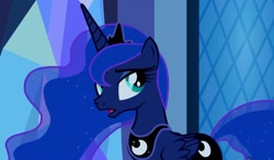 Size: 1485x867 | Tagged: safe, princess luna, alicorn, pony, do princesses dream of magic sheep, g4, season 5, cropped, ethereal mane, female, folded wings, mare, open mouth, solo, sparkly mane, wings