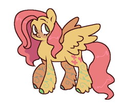 Size: 998x852 | Tagged: safe, artist:6chocolatepie9, fluttershy, pegasus, pony, g4, alternate design, blushing, colored hooves, female, mare, shiny mane, simple background, solo, unshorn fetlocks, white background