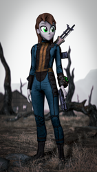 Size: 2160x3840 | Tagged: safe, artist:sfmaniaceq, oc, oc only, oc:littlepip, human, fallout equestria, equestria girls, g4, 3d, clothes, equestria girls-ified, fallout, female, gun, jumpsuit, rifle, solo, source filmmaker, vault suit, weapon