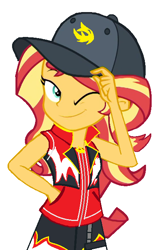 Size: 440x663 | Tagged: safe, artist:mlpandboboiboyfan, sunset shimmer, display of affection, equestria girls, g4, my little pony equestria girls: better together, boboiboy, boboiboy blaze, boboiboy fire, boboiboy: the movie, cap, clothes, hat, jacket, simple background, white background