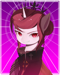 Size: 4000x5000 | Tagged: safe, artist:jijizi, oc, oc only, oc:rosa maledicta, pony, unicorn, equestria at war mod, abstract background, bust, clothes, crown, gradient background, jewelry, portrait, regalia, solo