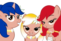 Size: 8700x5913 | Tagged: safe, artist:iamaveryrealperson, edit, oc, oc only, oc:luz, oc:minda, oc:vi, earth pony, pegasus, pony, unicorn, g4, 2022, base used, collar, colored wings, family, female, filly, flower, flower in hair, foal, folded wings, gradient mane, gradient wings, lidded eyes, mare, nation ponies, philippines, ponified, raised hoof, siblings, simple background, sisters, smiling, teeth, transparent background, trio, wings