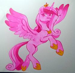 Size: 1572x1536 | Tagged: safe, artist:tigra0118, princess cadance, alicorn, g4, concave belly, female, flying, ink, looking at you, mare, slender, solo, thin, traditional art