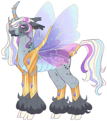 Size: 2457x2784 | Tagged: safe, artist:sleepy-nova, oc, oc only, changepony, armor, cloven hooves, magical lesbian spawn, offspring, parent:princess celestia, parent:queen chrysalis, parents:chryslestia, simple background, solo, transparent background