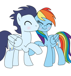 Size: 720x769 | Tagged: safe, artist:dasher666, rainbow dash, soarin', pegasus, pony, g4, cheek kiss, female, kissing, male, mare, ship:soarindash, shipping, simple background, stallion, straight, white background