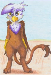 Size: 9329x13559 | Tagged: safe, artist:pzkratzer, gilda, semi-anthro, g4, belly button, bipedal, featureless crotch, pencil drawing, solo, traditional art