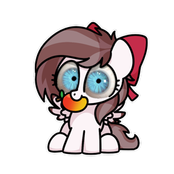 Size: 800x800 | Tagged: safe, artist:sugar morning, edit, oc, oc:aurelleah, oc:aurry, pegasus, pony, g4, adoracreepy, bloodshot eyes, bow, chibi, clothes, colored wings, colored wingtips, creepy, cursed, cursed image, cute, eating, female, food, hair bow, herbivore, looking at you, looking through you, mango, mare, meme, mouth hold, nightmare fuel, nom, not salmon, ocbetes, photoshop, realistic eyes, selective realism, shrunken pupils, simple background, sitting, smiling, solo, special eyes, spooky, staring into your soul, transparent background, wat, why, wings