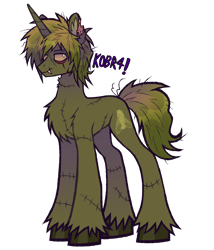 Size: 3541x4134 | Tagged: safe, artist:k0br4, oc, oc only, oc:swarm, pony, undead, unicorn, zombie, zombie pony, chest fluff, concave belly, fangs, hooves, horn, long legs, messy mane, scar, simple background, slender, solo, tall, thin, transparent background, unshorn fetlocks