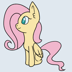 Size: 560x560 | Tagged: safe, artist:bubblegooey, fluttershy, pegasus, pony, g4, animated, blush lines, blush sticker, blushing, colored, cute, ear fluff, embarrassed, female, floppy ears, folded wings, gif, green eyes, looking at you, mare, missing cutie mark, pink mane, pink tail, pinpoint eyes, raised hoof, shy, shyabetes, simple background, sitting, smiling, solo, surprised, tail, turning, white background, wings, yellow coat