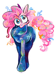Size: 687x898 | Tagged: safe, artist:rexalogy, pinkie pie, earth pony, pony, g4, bodysuit, clothes, curly mane, female, mare, simple background, solo, standing, white background, wingding eyes