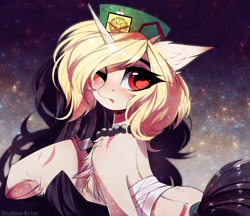 Size: 2692x2324 | Tagged: safe, artist:krissstudios, oc, pony, unicorn, bandage, cloven hooves, female, hat, heart, heart eyes, mare, one eye closed, solo, underhoof, wingding eyes