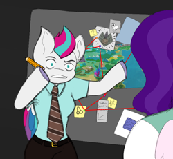 Size: 792x729 | Tagged: safe, artist:woofpoods, pipp petals, zipp storm, pegasus, anthro, unguligrade anthro, g5, arm hooves, autism creature, breasts, it's always sunny in philadelphia, meme, necktie, obsession, pepe silvia, photo, ponified meme, sticky note
