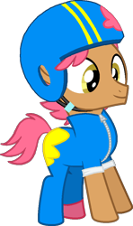 Size: 566x959 | Tagged: safe, artist:catachromatic, artist:margarets-bases, earth pony, pony, g4, base used, clothes, colt, cookie run, foal, gumball cookie, helmet, jumpsuit, male, messy, ponified, simple background, smiling, solo, transparent background, zipper