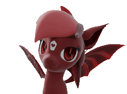 Size: 728x540 | Tagged: safe, artist:lithus, oc, oc only, oc:norah, bat pony, pony, 3d, animated, bat pony oc, blender, blender cycles, blinking, floppy ears, looking at you, red body, red mane, red pupils, simple background, smiling, smiling at you, solo, sway, transparent background