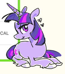 Size: 349x402 | Tagged: safe, artist:applepums, twilight sparkle, pony, unicorn, g4, colored hooves, female, heart, mare, sitting, smiling, solo, unicorn twilight, unshorn fetlocks