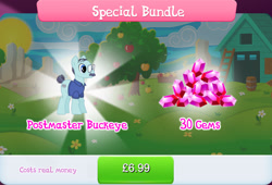 Size: 1264x860 | Tagged: safe, gameloft, idw, postmaster buckeye, earth pony, pony, g4, my little pony: magic princess, official, bundle, clothes, costs real money, english, facial hair, gem, glasses, idw showified, male, mobile game, moustache, numbers, sale, shirt, solo, stallion, text