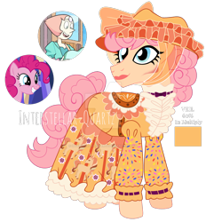 Size: 1920x2069 | Tagged: safe, artist:interstellar-quartz, pinkie pie, oc, oc:merry go-round, earth pony, gem (race), gem pony, hybrid, object pony, original species, pony, g4, clothes, crossover, crossover ship offspring, deviantart watermark, dress, female, gem, interspecies offspring, magical lesbian spawn, mare, nonbinary, obtrusive watermark, offspring, parent:pearl (steven universe), parent:pinkie pie, parents:pinkiepearl, pearl (steven universe), simple background, steven universe, transparent background, watermark