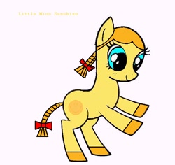 Size: 588x554 | Tagged: safe, artist:crabula290e, artist:worldofcaitlyn, earth pony, pony, g4, base used, cloven hooves, colored, female, freckles, little miss, little miss sunshine, mare, mr. men, mr. men little miss, ms paint, paint.net, ponified, rule 85, simple background, smiling, the mr. men show, white background