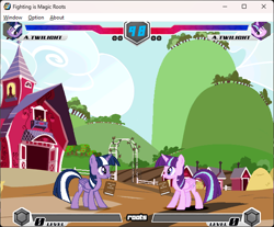 Size: 642x532 | Tagged: safe, starlight glimmer, twilight sparkle, alicorn, fighting is magic, g4, concept art, fan game, game screencap, palette swap, recolor, skin, sweet apple acres, twilight sparkle (alicorn)