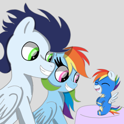 Size: 1400x1400 | Tagged: safe, artist:mrsdashskies, rainbow dash, soarin', oc, oc:rainbow blitz, pegasus, pony, g4, baby, baby pony, clothes, colt, female, foal, heartwarming, male, offspring, parent:rainbow dash, parent:soarin', parents:soarindash, ship:soarindash, shipping, straight, uniform, wonderbolts uniform