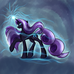 Size: 2500x2500 | Tagged: safe, artist:renarde-louve, nightmare rarity, pony, unicorn, g4, female, glowing, glowing horn, horn, long legs, long mane, long tail, raised hoof, solo, tail