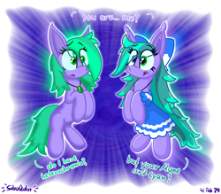 Size: 4000x3496 | Tagged: safe, artist:silvaqular, oc, oc:cyanette, earth pony, pony, bow, clothes, cyan, dress, earth pony oc, female, green eyes, heterochromia, long mane, original, portal, short mane, throwback, time travel