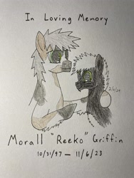Size: 3024x4032 | Tagged: safe, artist:carty, oc, oc only, oc:carty, oc:reeko, earth pony, memorial, traditional art