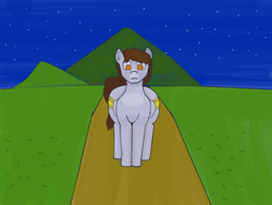 Size: 1188x891 | Tagged: safe, artist:kokopingas98, oc, oc only, oc:anthon, pegasus, digital art, field, grass, grass field, hill, large butt, male, moonlight, mountain, mountain range, night, path, pegasus oc, pencil, ponysona, road, solo, thighs, thunder thighs, wide hips