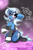 Size: 2000x3000 | Tagged: safe, artist:jubyskylines, trixie, pony, unicorn, g4, :3, blushing, bowtie, bunny suit, chest fluff, clothes, cuffs (clothes), dialogue, ear fluff, fangs, female, fishnet clothing, fishnet stockings, kneeling, mare, neck bow, solo, stockings, thigh highs, tsundere, tsunderixie