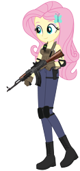 Size: 1678x3600 | Tagged: safe, artist:edy_january, artist:starryshineviolet, edit, vector edit, fluttershy, human, equestria girls, g4, my little pony equestria girls: better together, ak-47, akm, armor, assault rifle, body armor, boots, butterfly hairpin, call of duty, call of duty: warzone, clothes, combat knife, denim, equipment, gears, gloves, gun, handgun, jeans, knife, m1911, military, pants, pistol, rifle, sgt. fluttershy, shirt, shoes, simple background, soldier, solo, special forces, tactical vest, tank top, transparent background, vector, vest, weapon