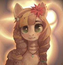 Size: 1456x1500 | Tagged: safe, artist:rvsd, oc, oc only, earth pony, pony, abstract background, braid, female, flower, flower in hair, jewelry, mare, necklace, solo