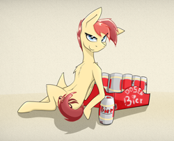 Size: 3990x3240 | Tagged: safe, artist:bumskuchen, oc, oc:aurora harmony, pegasus, pony, alcohol, beer, belly, belly button, chest fluff, german, looking at you, request, simple background, solo
