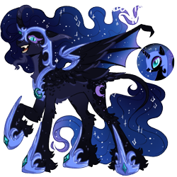 Size: 1000x1000 | Tagged: safe, artist:kazmuun, nightmare moon, alicorn, pony, g4, armor, butt fluff, chest fluff, colored eartips, colored eyelashes, colored wings, concave belly, countershading, curved horn, ear tufts, ears back, ethereal mane, ethereal tail, fangs, female, freckles, gradient horn, gradient legs, gradient mane, gradient tail, gradient wings, helmet, hoof shoes, horn, horn guard (armor), hybrid wings, leg fluff, leonine tail, long mane, long tail, looking at you, mare, multicolored wings, open mouth, open smile, pale belly, partially open wings, peytral, princess shoes, purple eyelashes, raised hoof, simple background, slender, slit pupils, smiling, solo, sparkly legs, sparkly mane, sparkly tail, spread wings, starry mane, starry tail, tail, tail fluff, transparent background, unicorn beard, wing armor, wings
