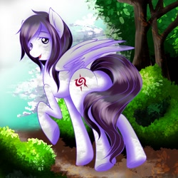 Size: 1500x1500 | Tagged: safe, artist:0ryomamikado0, oc, oc only, pegasus, pony, 2016, butt, looking back, old art, plot, raised hoof, solo, walking