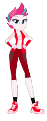 Size: 668x1700 | Tagged: safe, artist:robertsonskywa1, zipp storm, equestria girls, g4, g5, my little pony: a new generation, arcee, clothes, equestria girls-ified, female, g5 to equestria girls, g5 to g4, generation leap, leggings, liza koshy, photo, sexy, shoes, simple background, sneakers, solo, sports bra, sports outfit, transformers, transformers rise of the beasts, transparent background, voice actor joke