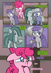 Size: 1920x2715 | Tagged: safe, artist:alexdti, limestone pie, marble pie, maud pie, pinkie pie, earth pony, pony, comic:how we met, g4, balloon, comic, crying, dialogue, female, filly, filly limestone pie, filly marble pie, filly maud pie, filly pinkie pie, foal, pie sisters, rock, siblings, sisters, smiling, speech bubble, tears of joy, when she smiles, younger