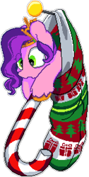 Size: 1088x2160 | Tagged: safe, artist:epicvon, artist:mochi_nation, editor:chssam, pipp petals, pegasus, pony, g5, candy, candy cane, christmas, christmas stocking, diadem, female, food, holiday, jewelry, manepxls, mare, open mouth, pipp is short, pipp is smol, pixel art, pxls.space, regalia, simple background, smol, solo, transparent background, unshorn fetlocks