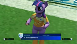 Size: 1261x720 | Tagged: safe, edit, applejack, twilight sparkle, pony, unicorn, semi-anthro, g4, 4chan cup, football, shenanigans, sports, suddenly hands, video game, wat