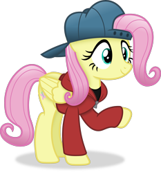 Size: 3059x3287 | Tagged: safe, artist:anime-equestria, fluttershy, pegasus, pony, g4, backwards ballcap, baseball cap, cap, clothes, female, hat, high res, hoodie, mare, simple background, smiling, solo, transparent background, vector, wings