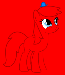 Size: 520x606 | Tagged: safe, artist:beanbases, artist:spitfirethepegasusfan39, earth pony, pony, g4, adult blank flank, base used, blank flank, happy, hat, male, mr. men, mr. men little miss, mr. small, ponified, red background, simple background, smiling, solo, stallion
