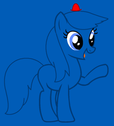 Size: 775x857 | Tagged: safe, artist:spitfirethepegasusfan39, artist:stryapastylebases, earth pony, pony, g4, adult blank flank, base used, blank flank, blue background, hat, male, mr. forgetful, mr. men, mr. men little miss, open mouth, open smile, ponified, raised arm, simple background, smiling, solo, stallion