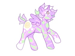 Size: 640x480 | Tagged: safe, artist:wisphunt, oc, oc only, alicorn, pony, alicorn oc, coat markings, horn, open mouth, raised hoof, short mane, short tail, simple background, smiling, solo, tail, white background, wings