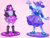 Size: 640x480 | Tagged: safe, artist:wisphunt, starlight glimmer, trixie, equestria girls, g4, bishoujo, boots, cape, card, choker, clothes, duo, duo female, female, gradient background, hat, jacket, shoes, skirt, smiling, socks, standing, trixie's cape, trixie's hat