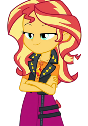 Size: 1394x2000 | Tagged: safe, artist:cutler1228, edit, edited screencap, screencap, sunset shimmer, human, equestria girls, g4, background removed, crossed arms, female, not a vector, simple background, smiling, solo, transparent background