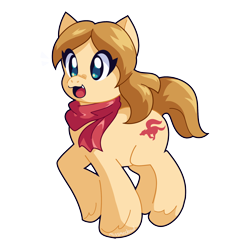 Size: 2000x2000 | Tagged: safe, artist:missmccloud, oc, oc only, oc:lily fox, earth pony, pony, blonde mane, blonde tail, blue eyes, clothes, eye clipping through hair, female, mare, open mouth, open smile, red scarf, scarf, sharp teeth, simple background, smiling, solo, star fox, tail, teeth, transparent background, yellow body
