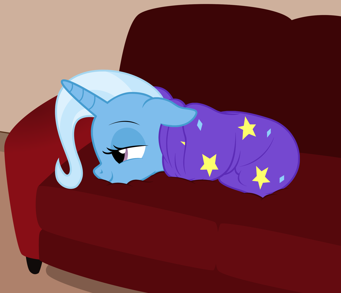 [blanket,couch,cute,diamonds,female,floppy ears,mare,nap,pony,relaxing,safe,show accurate,sleepy,solo,stars,trixie,unicorn,artist:badumsquish,relaxed,chillaxing,blanket burrito,behaving like a dog,lidded eyes,derpibooru exclusive,smiling,wrapped up,diatrixes]
